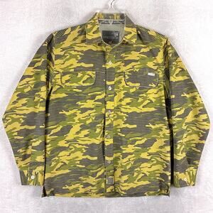 VTG Freshjive Shirt Mens S Yellow Camo Stripe Rave Festival Streetwear Y2K USA